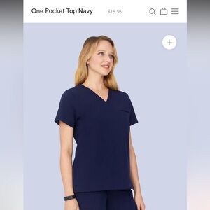 MANDALA SCRUBS Navy V-Neck One Pocket Scrub Top
